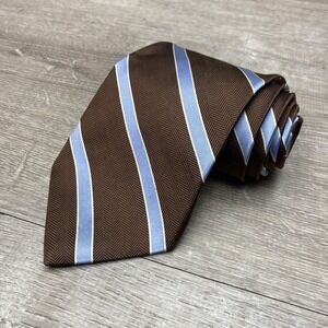 Brooks Brothers Tie Mens One Size Brown Blue Stripe Silk Stain Resistant USA